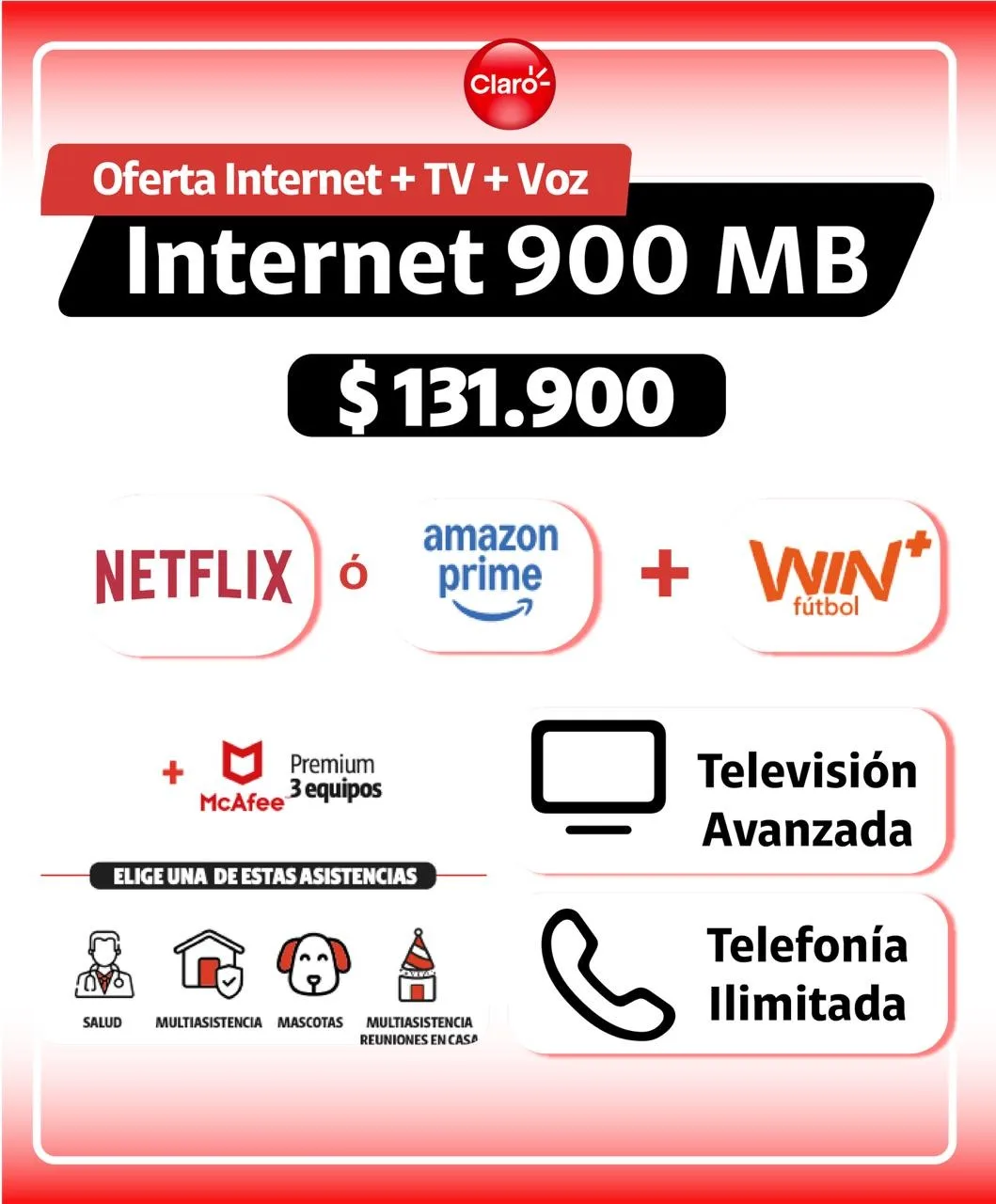 INTERNET, TELEFONIA Y TELEVISION + STREAMING